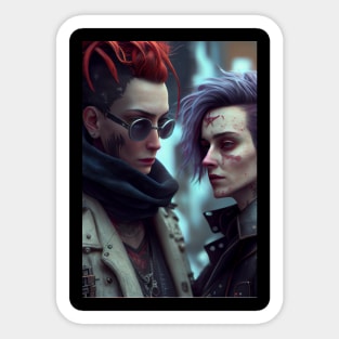 Cyberpunk Lesbian Lovers Sticker